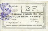 FRENCH EMERGENCY NOTES 2 francs Hornaing (59). Commune. Billet. 1915, 5e série -