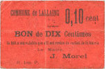 FRENCH EMERGENCY NOTES 10 centimes Lallaing (59). Commune. Billet. -
