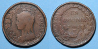 FRENCH MODERN COINS Directoire . UN décime surfrappé sur 2 DECIMES an 5 B. Rouen. -