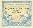 FRENCH EMERGENCY NOTES 50 centimes Lyon (69). Chambre de Commerce. Billet. 9.9.1915, 3e série -