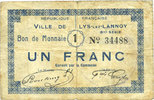 FRENCH EMERGENCY NOTES 1 franc Lys-Lez-Lannoy (59). Ville. Billet. 8e série -