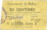 FRENCH EMERGENCY NOTES 50 centimes Malzy (02). Commune. Billet. 20.6.1915, série A -