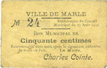FRENCH EMERGENCY NOTES 5 centimes Marle (02). Ville. Billet. -