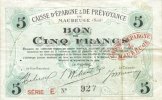 FRENCH EMERGENCY NOTES 5 francs Maubeuge (59). Caisse d'Epargne & de Prévoyance. Billet. 3.12.1914, série E -