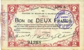 FRENCH EMERGENCY NOTES 2 francs Maubeuge & Solre-le-Château (59). Syndicat des Communes. Billet. -