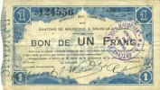FRENCH EMERGENCY NOTES 1 franc Maubeuge & Solre-le-Château (59). Syndicat des Communes. Billet. -