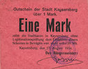FRENCH EMERGENCY NOTES 1 mark Kaysersberg (68). Ville. Billet. 17 août 1917, annulation par cachet ENTWERTET -