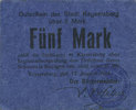 FRENCH EMERGENCY NOTES 5 mark Kaysersberg (68). Ville. Billet. 17 août 1917, annulation par cachet ENTWERTET -