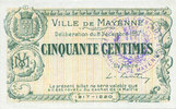 FRENCH EMERGENCY NOTES 50 centimes Mayenne (53). Ville. Billet. -