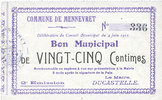 FRENCH EMERGENCY NOTES 25 centimes Mennevret (02). Commune. Billet. 4.6.1915, 2e émission -