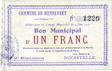 FRENCH EMERGENCY NOTES 1 franc Mennevret (02). Commune. Billet. 4.6.1915, 2e émission -
