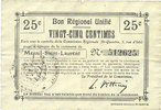 FRENCH EMERGENCY NOTES 25 centimes Mesnil-Saint-Laurent (02). Commune. Billet. B.R.U. -