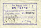 FRENCH EMERGENCY NOTES 1 franc Mesnil-Saint-Laurent (02). Commune. Billet. B.R.U. -