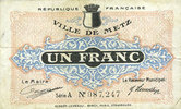 FRENCH EMERGENCY NOTES 1 franc Metz (57). Ville. Billet. série A -