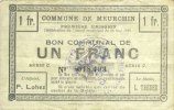 FRENCH EMERGENCY NOTES 1 franc Meurchin (62). Commune. Billet. du 10.5.1915, série C. Signature Lohez et papier jaunâtre -