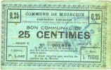 FRENCH EMERGENCY NOTES 25 centimes Meurchin (62). Commune. Billet. 10.5.1915, série E -