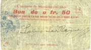 FRENCH EMERGENCY NOTES 50 centimes Mézières-sur-Oise (02). Commune. Billet. 16.7.1915, série 17. N° 1 ! ! ! -