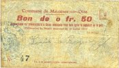 FRENCH EMERGENCY NOTES 50 centimes Mézières-sur-Oise (02). Commune. Billet. 16.7.1915, série 13. N° 47 ! -