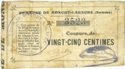 FRENCH EMERGENCY NOTES 25 centimes Monchy-Lagache (80). Commune. Billet. -