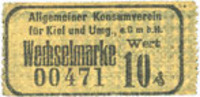GERMANY - EMERGENCY NOTES (1914-1923) K - Z 10 pfennig Kiel. Allgemeiner Konsumverein für Kiel und Umg. e.G.m.b.H. Billet. -