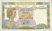NOTES OF THE BANQUE DE FRANCE 500 francs Banque de France. Billet. la Paix, -