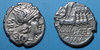 ROMAN REPUBLIC Denier République romaine. L. Antestius Gragulus (vers 136 AC). -