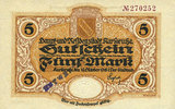 GERMANY - EMERGENCY NOTES (1914-1923) K - Z 5 mark Karlsruhe. Stadt. Billet. Annulation par cachet ENTWERTET -