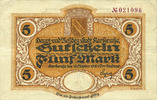 GERMANY - EMERGENCY NOTES (1914-1923) K - Z 5 mark Karlsruhe. Stadt. Billet. -