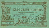 FRENCH EMERGENCY NOTES 50 centimes Mouy (60). Ville. Billet. -