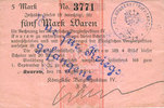 GERMANY - EMERGENCY NOTES (1914-1923) K - Z 5 mark Knurow (Pologne). Grubenbetriebskasse der Königliche Berginspektion IV. Billet. -