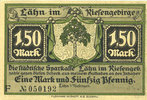 GERMANY - EMERGENCY NOTES (1914-1923) K - Z 1,50 mark Lähn (Wlen, Pologne). Städtische Sparkasse. Billet. avec signature, sans date -