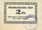 GERMANY - EMERGENCY NOTES (1914-1923) K - Z 2 pf Liegnitz (Legnica, Pologne), Allgemeine Ortskrankenkasse, billet carton blanc épais -
