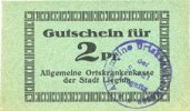 GERMANY - EMERGENCY NOTES (1914-1923) K - Z 2 pf Liegnitz (Legnica, Pologne), Allgemeine Ortskrankenkasse, billet carton vert gris -