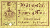 GERMANY - EMERGENCY NOTES (1914-1923) K - Z 20 mark Limbach, Stadt und Vollzugsrat, billet n. d. - 31.3.1920, annulation par perforation -