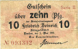 GERMANY - EMERGENCY NOTES (1914-1923) K - Z 10 pf Lintfort, Steinkohlenbergwerk Friedrich Heinrich, billet 1.5.1917, série II -