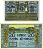 GERMANY - EMERGENCY NOTES (1914-1923) K - Z 5 mark Lörrach, Mülheim, Schopfheim, Schönau, Kreis, Amtsbezirke; billets 20 mark -