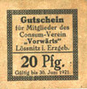 GERMANY - EMERGENCY NOTES (1914-1923) K - Z 20 pf Lössnitz i. Erzgeb., Consum- Verein Vorwärts, billet n. d. - -
