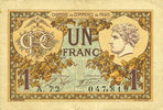 FRENCH EMERGENCY NOTES 1 franc Paris (75). Chambre de Commerce. Billet. 10.3.1920, série A.72 -