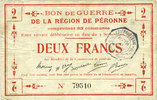 FRENCH EMERGENCY NOTES 2 francs Péronne (80). Bon de guerre de la Région de Péronne. Billet. -