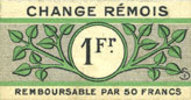 FRENCH EMERGENCY NOTES 1 franc Reims (51). Change Rémois. Billet. août 1914 -