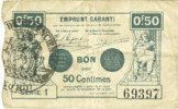FRENCH EMERGENCY NOTES 50 centimes Valenciennes (59). Emprunt Communes. Billet. série 1 -