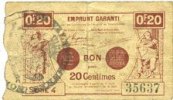 FRENCH EMERGENCY NOTES 20 centimes Valenciennes (59). Emprunt Communes. Billet. série 6 -