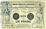 FRENCH EMERGENCY NOTES 1 franc Valenciennes (59). Emprunt Consortium. Billet. série 14 -