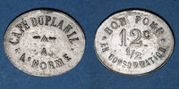 FRENCH EMERGENCY COINS 12 centimes L'Horme (42). Café Duplanil. 1/2 -