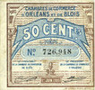 FRENCH EMERGENCY NOTES 50 centimes Orléans (45) et Blois (41). Chambres de Commerce. Billet. -