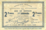 FRENCH EMERGENCY NOTES 2 francs Wignehies (59). Commune. Billet. -