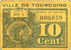 FRENCH EMERGENCY NOTES 10 centimes Tourcoing (59). Ville - Bon de Denrées. Billet. série DG 1 -