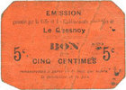 FRENCH EMERGENCY NOTES 5 centimes Le Quesnoy (59). Ville et Etablissements Charitables. Billet. -