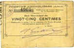 FRENCH EMERGENCY NOTES 25 centimes Homblières (02). Commune. Billet. -