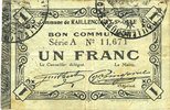 FRENCH EMERGENCY NOTES 1 franc Raillencourt-Ste-Olle (59). Commune. Billet. 16.12.1915, série A -